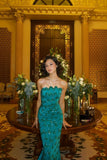 Elegant Sheath Strapless Blue Sequin Prom Dresses Party Dress Summer 22th Birthday Outfits 18th Birthday Dresses HZ1121