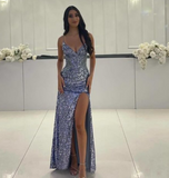 Elegant Sheath Spaghetti Straps Sequin Slit Prom Dresses Party Dress Summer 22th Birthday Outfits 18th Birthday Dresses HZ1121