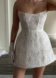 Modest Wedding Dress A line Strapless Summer Short Lace Wedding Dresses Bride Dress Bridal Gowns HZ1121