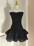 Cute Sheath Strapless Blue Lace Party Dress Graduation Dress Short Prom Dress Middle School Cocktail Dress Hoco Outfits HZ1121