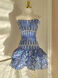Cute Sheath Strapless Blue Lace Party Dress Graduation Dress Short Prom Dress Middle School Cocktail Dress Hoco Outfits HZ1121