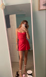Modest A line Spaghetti Straps Satin Red Mini Short Formal 8th Grade Homecoming Dresses Middle School Hoco Dress Cocktail Outfits HZ1121