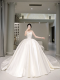 Unique Bridal Dress Ball Gown Strapless Satin White Long Wedding Dresses Luxury Bride Dress Bridal Gowns HZ1121
