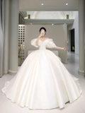 Unique Bridal Dress Ball Gown Off The Shoulder Satin White Long Wedding Dresses Luxury Bride Dress Bridal Gowns HZ1121