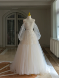 Princess Bridal Dress Ball Gown Off The Shoulder Lace Tulle Wedding Dress With Long Sleeves Wedding Dresses Modest Wedding Gowns HZ1121