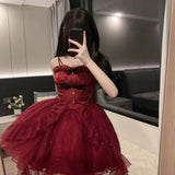 Goth Ball Gown Spaghetti Straps Burgundy Gotica Formal 8th Grade Homecoming Dresses Middle School Cocktail Dress Hoco Outfits Lolita Dress HZ1121
