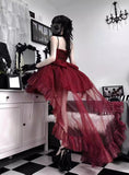 Goth Ball Gown Spaghetti Straps Burgundy Gotica Formal 8th Grade Homecoming Dresses Middle School Cocktail Dress Hoco Outfits Lolita Dress HZ1121