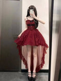 Goth Ball Gown Spaghetti Straps Burgundy Short Mini Formal 8th Grade Homecoming Dresses Middle School Lolita Dress Birthday Outfits Lolita Dress HZ1121