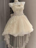 Gothic Ball Gown Spaghetti Straps Ivory Formal 8th Grade Homecoming Dresses Middle School Hoco Dress Lolita Outfits HZ1121