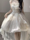 Gothic Ball Gown Spaghetti Straps Ivory Formal 8th Grade Homecoming Dresses Middle School Hoco Dress Lolita Outfits HZ1121