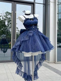Sweet High Low Spaghetti Straps Tulle Navy Blue Gotica Formal 8th Grade Homecoming Dresses Middle School Lolita Dress Hoco Outfits Lolita Outfit HZ1121