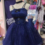 Sweet High Low Spaghetti Straps Tulle Navy Blue Gotica Formal 8th Grade Homecoming Dresses Middle School Lolita Dress Hoco Outfits Lolita Outfit HZ1121