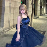 Sweet High Low Spaghetti Straps Tulle Navy Blue Gotica Formal 8th Grade Homecoming Dresses Middle School Lolita Dress Hoco Outfits Lolita Outfit HZ1121