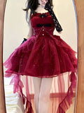 Goth Ball Gown Spaghetti Straps Burgundy Short Mini Corset Back Formal 8th Grade Homecoming Dresses Middle School Lolita Dress Birthday Outfits Lolita Outfit HZ1121
