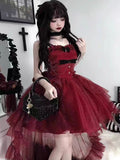 Goth Ball Gown Spaghetti Straps Burgundy Short Mini Corset Back Formal 8th Grade Homecoming Dresses Middle School Lolita Dress Birthday Outfits Lolita Outfit HZ1121