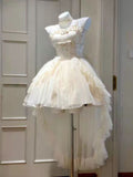 Cute Ball Gown Spaghetti Straps Ivory Tulle Formal 8th Grade Homecoming Dresses Middle School Lolita Dress Birthday Dress Lolita Outfits HZ1121