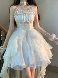 Cute Ball Gown Spaghetti Straps Ivory Tulle Formal 8th Grade Homecoming Dresses Middle School Lolita Dress Birthday Dress Lolita Outfits HZ1121