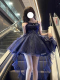 Sweet French Style Ladies Fairy Spaghetti Straps Tulle Navy Blue Gotica Formal 8th Grade Homecoming Dresses Middle School Lolita Dress Hoco Outfits Lolita Outfits HZ1121