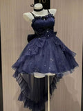 Sweet French Style Ladies Fairy Spaghetti Straps Tulle Navy Blue Gotica Formal 8th Grade Homecoming Dresses Middle School Lolita Dress Hoco Outfits Lolita Outfits HZ1121
