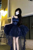 Cute French Style Ladies Fairy Spaghetti Straps Tulle Navy Blue Gotica Formal 8th Grade Homecoming Dresses Middle School Lolita Dress Hoco Outfits Lolita Outfits HZ1121