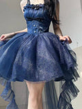 Cute French Style Ladies Fairy Spaghetti Straps Tulle Navy Blue Gotica Formal 8th Grade Homecoming Dresses Middle School Lolita Dress Hoco Outfits Lolita Outfits HZ1121