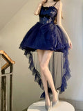 Cute French Style Ladies Fairy High Low Spaghetti Straps Tulle Navy Blue Gotica Formal 8th Grade Homecoming Dresses Lolita Dress Hoco Outfits Lolita Outfits HZ1121