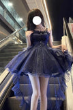 Cute French Style Ladies Fairy High Low Spaghetti Straps Tulle Navy Blue Gotica Formal 8th Grade Homecoming Dresses Lolita Dress Hoco Outfits Lolita Outfits HZ1121