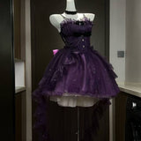 Gothic Ball Gown Spaghetti Straps Purple Short Mini Formal 8th Grade Homecoming Dresses Middle School Cocktail Dress Hoco Outfits Lolita Dress HZ1121