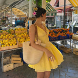 Cute A Line V Neck Yellow Mini Short Formal 8th Grade Homecoming Dresses Middle School Semi Formal Hoco Dress Cocktail Outfits HZ1121