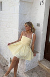 Modest A line Strapless Yellow Mini Short Formal 8th Grade Homecoming Dresses Middle School Semi Formal Hoco Dress Cocktail Outfits HZ1121