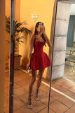 Modest A line Square Neck Burgundy Satin Mini Short Formal 8th Grade Homecoming Dresses Middle School Semi Formal Hoco Dress Cocktail Outfits HZ1121