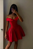 Cute Ball Gown Off The Shoulder Red Short Mini Formal 8th Grade Homecoming Dresses Middle School Cocktail Dress Hoco Outfits HZ1121