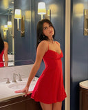 Simple A line Spaghetti Straps Red Mini Short Formal 8th Grade Homecoming Dresses Middle School Semi Formal Hoco Dress Cocktail Outfits HZ1121