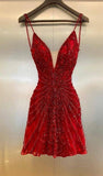 Classy A Line Spaghetti Straps Red Sequin Formal 8th Grade Homecoming Dresses Middle School Hoco Dress Birthday Dress Hoco Outfits HZ1121