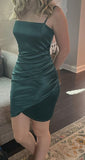 Classy Sheath Tight Spaghetti Straps Dark Green Satin Formal 8th Grade Homecoming Dresses Middle School Hoco Dress Birthday Dress Hoco Outfits HZ1121