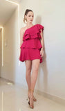 Classic Hoco Dresses A line One Shoulder Hot Pink Short Chiffon Mini Formal 8th Grade Homecoming Dresses Middle School 18th Birthday Outfits Hoco Outfit HZ1121