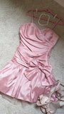 Cute A line Spaghetti Straps Pink Satin Short Formal 8th Grade Homecoming Dresses Middle School Semi Mini Formal Hoco Dress Hoco Court Dresses HZ1121