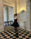 Classy A line Square Neck Black Satin Short Mini Formal 8th Grade Homecoming Dresses Middle School Hoco Court Dress 20th Birthday Dress Hoco Outfits HZ1121