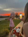 Classy A line Strapless Pink Satin Short Mini Formal 8th Grade Homecoming Dresses Middle School Hoco Court Dress 20th Birthday Dress Hoco Outfits HZ1121
