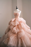 Vintage Wedding Gown Bridal Dress Ball Gown Strapless Organza Wedding Dress Pink Wedding Dresses Modest Wedding Gowns HZ1121