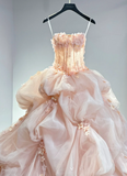 Vintage Wedding Gown Bridal Dress Ball Gown Strapless Organza Wedding Dress Pink Wedding Dresses Modest Wedding Gowns HZ1121