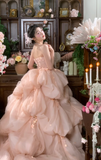 Vintage Wedding Gown Bridal Dress Ball Gown Strapless Organza Wedding Dress Pink Wedding Dresses Modest Wedding Gowns HZ1121