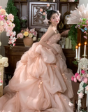 Vintage Wedding Gown Bridal Dress Ball Gown Strapless Organza Wedding Dress Pink Wedding Dresses Modest Wedding Gowns HZ1121