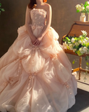 Vintage Wedding Gown Bridal Dress Ball Gown Strapless Organza Wedding Dress Pink Wedding Dresses Modest Wedding Gowns HZ1121
