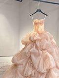 Vintage Wedding Gown Bridal Dress Ball Gown Strapless Organza Wedding Dress Pink Wedding Dresses Modest Wedding Gowns HZ1121
