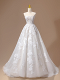 Princess Bridal Dress Ball Gown Sweetheart Lace White Wedding Dress With Appliques Wedding Dresses Modest Wedding Gowns HZ1121