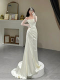 Simple Wedding Gown Bridal Dress Sheath Off The Shoulder Satin Wedding Dress White Lace Wedding Dresses Modest Wedding Gowns HZ1121