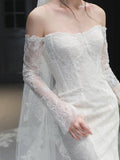 Romantic Wedding Gown Bridal Dress Mermaid Off The Shoulder Wedding Dress White Lace Wedding Dresses Modest Wedding Gowns HZ1121