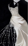 Luxury Mermaid Sweetheart White Satin Wedding Dress Modest Wedding Dresses Princess Wedding Gowns HZ1121