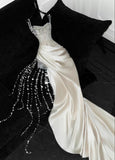 Luxury Mermaid Sweetheart Ivory Satin Wedding Dress Modest Wedding Dresses Princess Wedding Gowns HZ1121